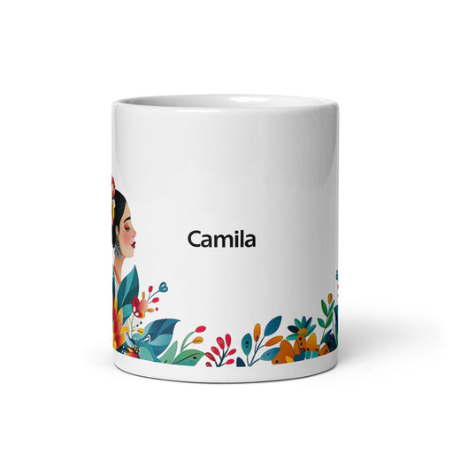 Camila Exclusive Name Art Piece Home Office Work Coffee Mug Mexican Spanish Pride Gift Cup One-Of-A-Kind Calligraphy White Glossy Mug | C4 Mexicada