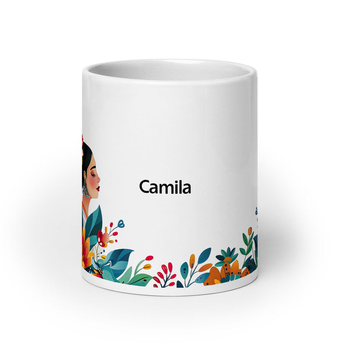 Camila Exclusive Name Art Piece Home Office Work Coffee Mug Mexican Spanish Pride Gift Cup One-Of-A-Kind Calligraphy White Glossy Mug | C4 Mexicada