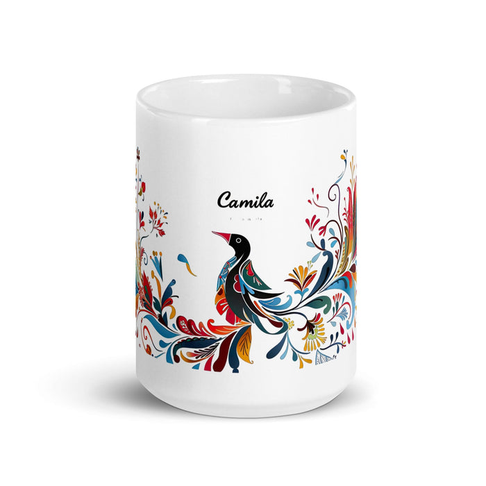 Camila Exclusive Name Art Piece Home Office Work Coffee Mug Mexican Spanish Pride Gift Cup One-Of-A-Kind Calligraphy White Glossy Mug | C5 Mexicada