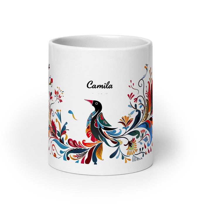 Camila Exclusive Name Art Piece Home Office Work Coffee Mug Mexican Spanish Pride Gift Cup One-Of-A-Kind Calligraphy White Glossy Mug | C5 Mexicada