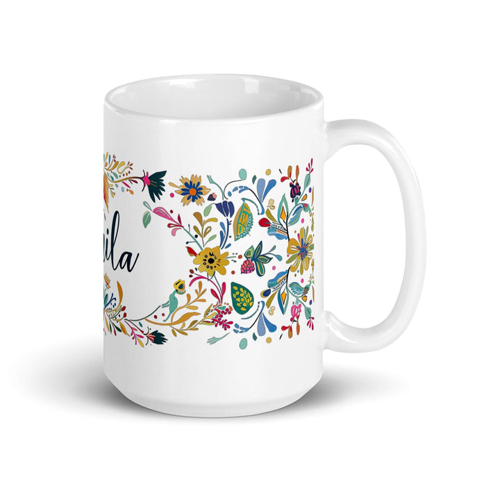 Camila Exclusive Name Art Piece Home Office Work Coffee Mug Mexican Spanish Pride Gift Cup One-Of-A-Kind Calligraphy White Glossy Mug | C6 Mexicada 15 oz