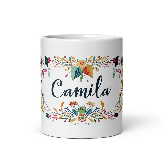 Camila Exclusive Name Art Piece Home Office Work Coffee Mug Mexican Spanish Pride Gift Cup One-Of-A-Kind Calligraphy White Glossy Mug | C6 Mexicada