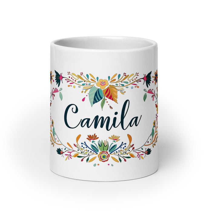 Camila Exclusive Name Art Piece Home Office Work Coffee Mug Mexican Spanish Pride Gift Cup One-Of-A-Kind Calligraphy White Glossy Mug | C6 Mexicada