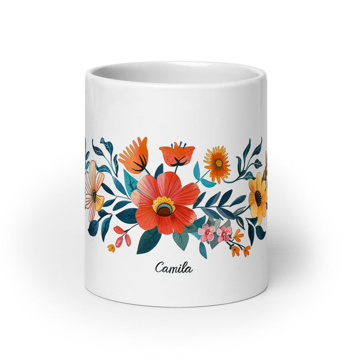 Camila Exclusive Name Art Piece Home Office Work Coffee Mug Mexican Spanish Pride Gift Cup One-Of-A-Kind Calligraphy White Glossy Mug | C7 Mexicada