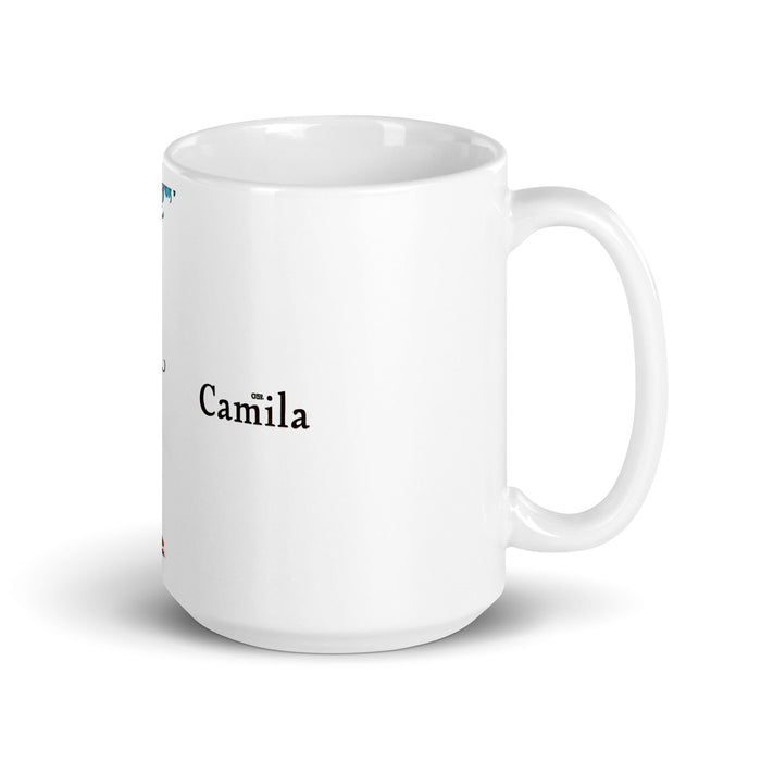 Camila Exclusive Name Art Piece Home Office Work Coffee Mug Mexican Spanish Pride Gift Cup One-Of-A-Kind Calligraphy White Glossy Mug | C8 Mexicada 15 oz