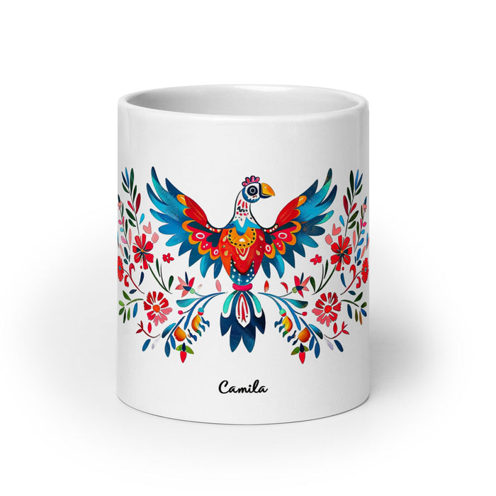 Camila Exclusive Name Art Piece Home Office Work Coffee Mug Mexican Spanish Pride Gift Cup One-Of-A-Kind Calligraphy White Glossy Mug | C9 Mexicada