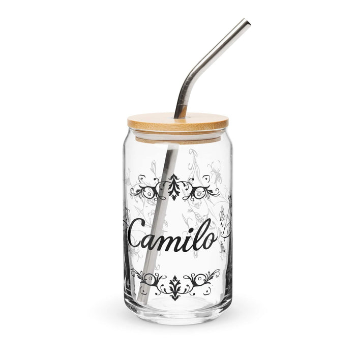 Camilo Exclusive Name Art Piece Can-Shaped Glass Home Office Work Mexican Spanish Pride Gift Cup One-Of-A-Kind Calligraphy Glass | C1 Mexicada 16 oz With Lid & Straw