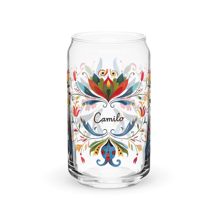 Camilo Exclusive Name Art Piece Can-Shaped Glass Home Office Work Mexican Spanish Pride Gift Cup One-Of-A-Kind Calligraphy Glass | C12 Mexicada 16 oz (No Lid No Straw)