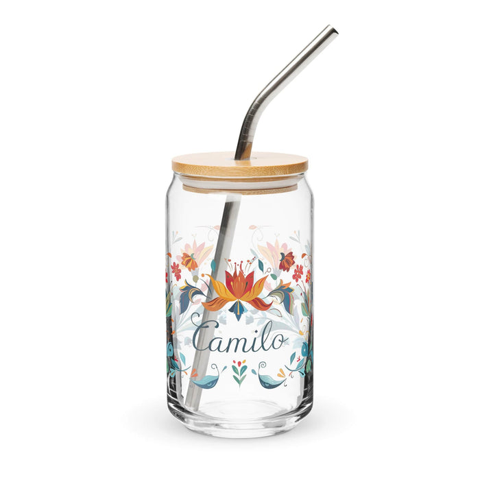 Camilo Exclusive Name Art Piece Can-Shaped Glass Home Office Work Mexican Spanish Pride Gift Cup One-Of-A-Kind Calligraphy Glass | C13 Mexicada 16 oz With Lid & Straw