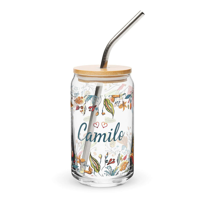 Camilo Exclusive Name Art Piece Can-Shaped Glass Home Office Work Mexican Spanish Pride Gift Cup One-Of-A-Kind Calligraphy Glass | C16 Mexicada 16 oz With Lid & Straw