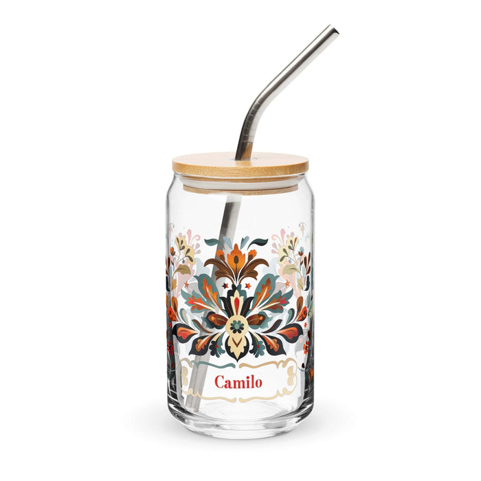 Camilo Exclusive Name Art Piece Can-Shaped Glass Home Office Work Mexican Spanish Pride Gift Cup One-Of-A-Kind Calligraphy Glass | C17 Mexicada 16 oz With Lid & Straw