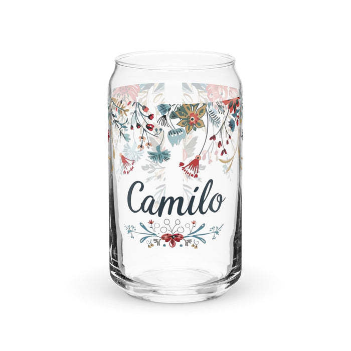 Camilo Exclusive Name Art Piece Can-Shaped Glass Home Office Work Mexican Spanish Pride Gift Cup One-Of-A-Kind Calligraphy Glass | C18 Mexicada 16 oz (No Lid No Straw)