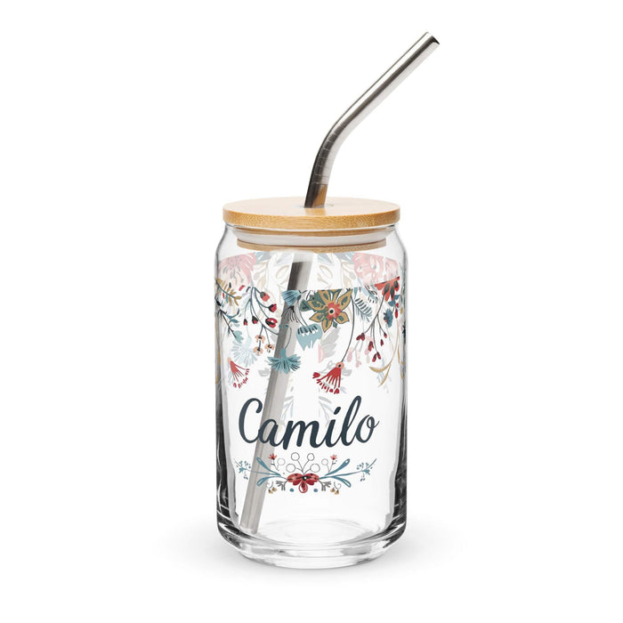 Camilo Exclusive Name Art Piece Can-Shaped Glass Home Office Work Mexican Spanish Pride Gift Cup One-Of-A-Kind Calligraphy Glass | C18 Mexicada 16 oz With Lid & Straw