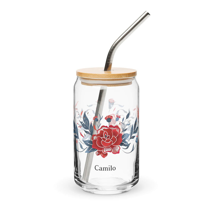 Camilo Exclusive Name Art Piece Can-Shaped Glass Home Office Work Mexican Spanish Pride Gift Cup One-Of-A-Kind Calligraphy Glass | C19 Mexicada 16 oz With Lid & Straw