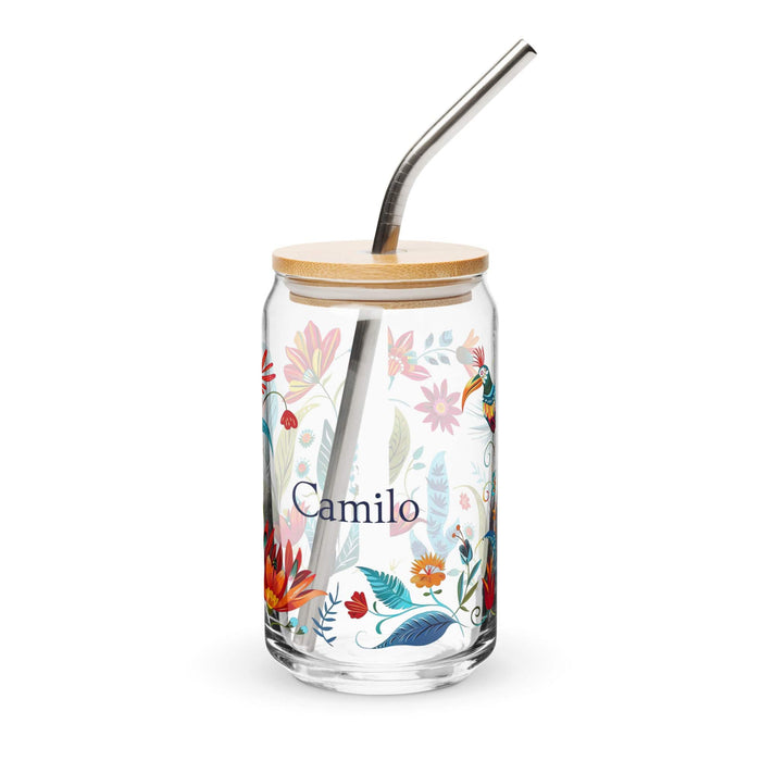 Camilo Exclusive Name Art Piece Can-Shaped Glass Home Office Work Mexican Spanish Pride Gift Cup One-Of-A-Kind Calligraphy Glass | C21 Mexicada 16 oz With Lid & Straw