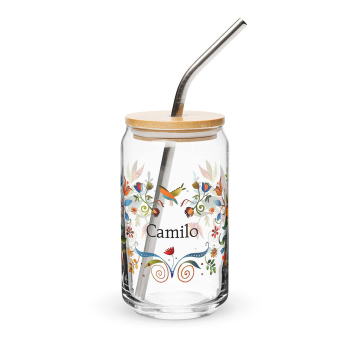 Camilo Exclusive Name Art Piece Can-Shaped Glass Home Office Work Mexican Spanish Pride Gift Cup One-Of-A-Kind Calligraphy Glass | C22 Mexicada 16 oz With Lid & Straw