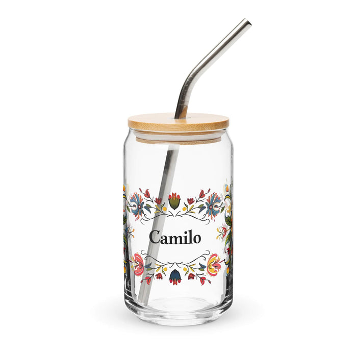 Camilo Exclusive Name Art Piece Can-Shaped Glass Home Office Work Mexican Spanish Pride Gift Cup One-Of-A-Kind Calligraphy Glass | C24 Mexicada 16 oz With Lid & Straw