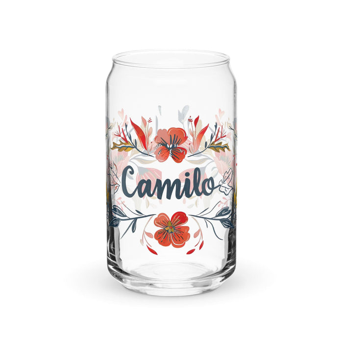 Camilo Exclusive Name Art Piece Can-Shaped Glass Home Office Work Mexican Spanish Pride Gift Cup One-Of-A-Kind Calligraphy Glass | C3 Mexicada 16 oz