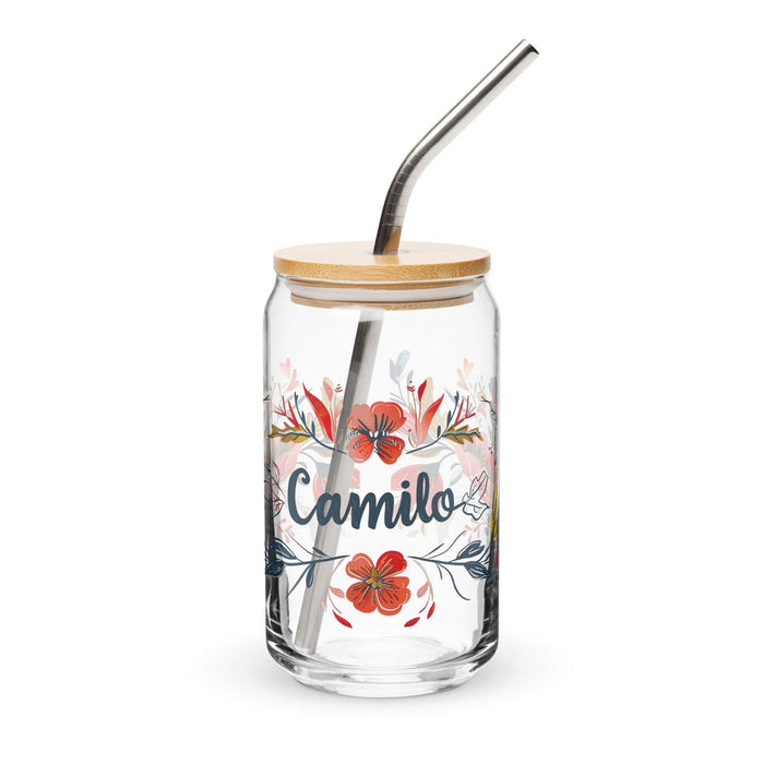 Camilo Exclusive Name Art Piece Can-Shaped Glass Home Office Work Mexican Spanish Pride Gift Cup One-Of-A-Kind Calligraphy Glass | C3 Mexicada 16 oz With Lid & Straw