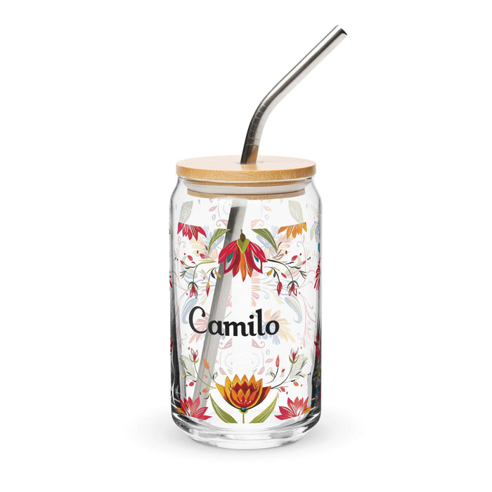 Camilo Exclusive Name Art Piece Can-Shaped Glass Home Office Work Mexican Spanish Pride Gift Cup One-Of-A-Kind Calligraphy Glass | C5 Mexicada 16 oz With Lid & Straw