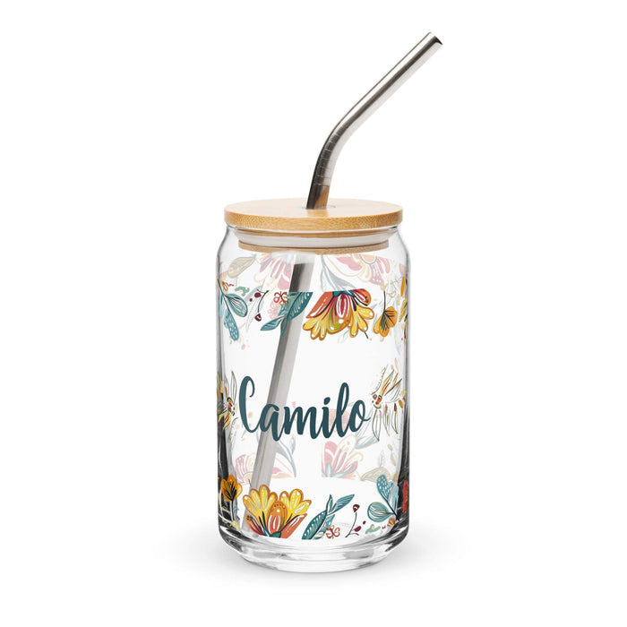 Camilo Exclusive Name Art Piece Can-Shaped Glass Home Office Work Mexican Spanish Pride Gift Cup One-Of-A-Kind Calligraphy Glass | C6 Mexicada 16 oz With Lid & Straw