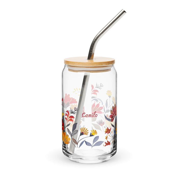 Camilo Exclusive Name Art Piece Can-Shaped Glass Home Office Work Mexican Spanish Pride Gift Cup One-Of-A-Kind Calligraphy Glass | C8 Mexicada 16 oz With Lid & Straw