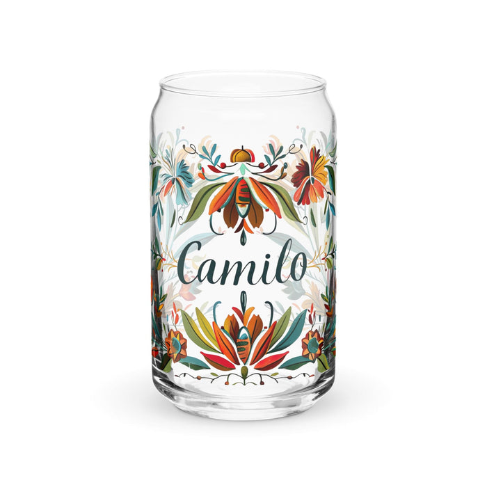 Camilo Exclusive Name Art Piece Can-Shaped Glass Home Office Work Mexican Spanish Pride Gift Cup One-Of-A-Kind Calligraphy Glass | C9 Mexicada 16 oz