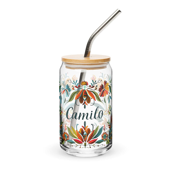 Camilo Exclusive Name Art Piece Can-Shaped Glass Home Office Work Mexican Spanish Pride Gift Cup One-Of-A-Kind Calligraphy Glass | C9 Mexicada 16 oz With Lid & Straw