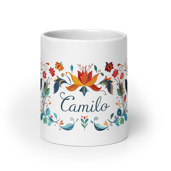 Camilo Exclusive Name Art Piece Home Office Work Coffee Mug Mexican Spanish Pride Gift Cup One-Of-A-Kind Calligraphy White Glossy Mug | C13 Mexicada