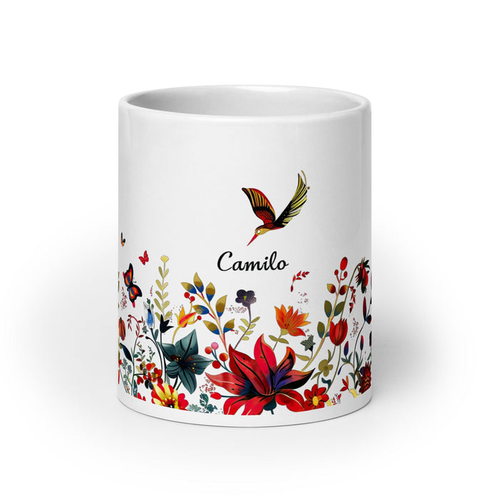 Camilo Exclusive Name Art Piece Home Office Work Coffee Mug Mexican Spanish Pride Gift Cup One-Of-A-Kind Calligraphy White Glossy Mug | C15 Mexicada