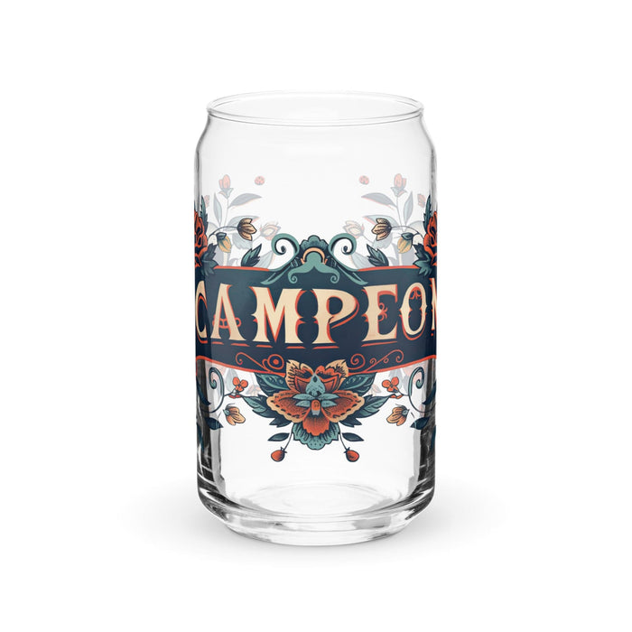 Campeón Exclusive Art Piece Can-Shaped Glass Home Office Work Mexican Spanish Pride Gift Cup One-Of-A-Kind Calligraphy Glass | C11 Mexicada 16 oz (No Lid No Straw)