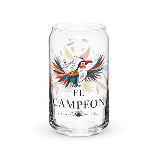 Campeón Exclusive Art Piece Can-Shaped Glass Home Office Work Mexican Spanish Pride Gift Cup One-Of-A-Kind Calligraphy Glass | C13 Mexicada 16 oz (No Lid No Straw)