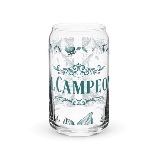 Campeón Exclusive Art Piece Can-Shaped Glass Home Office Work Mexican Spanish Pride Gift Cup One-Of-A-Kind Calligraphy Glass | C19 Mexicada 16 oz (No Lid No Straw)