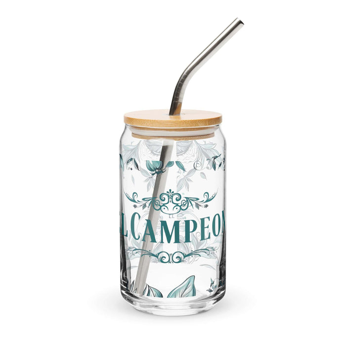 Campeón Exclusive Art Piece Can-Shaped Glass Home Office Work Mexican Spanish Pride Gift Cup One-Of-A-Kind Calligraphy Glass | C19 Mexicada 16 oz With Lid & Straw