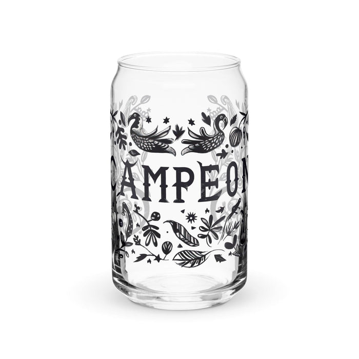 Campeón Exclusive Art Piece Can-Shaped Glass Home Office Work Mexican Spanish Pride Gift Cup One-Of-A-Kind Calligraphy Glass | C3 Mexicada 16 oz (No Lid No Straw)