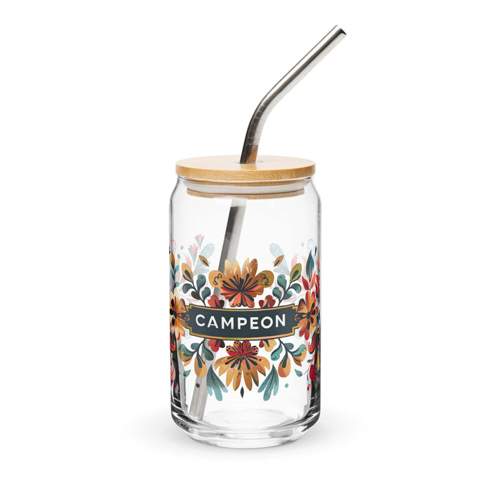 Campeón Exclusive Art Piece Can-Shaped Glass Home Office Work Mexican Spanish Pride Gift Cup One-Of-A-Kind Calligraphy Glass | C5 Mexicada 16 oz With Lid & Straw