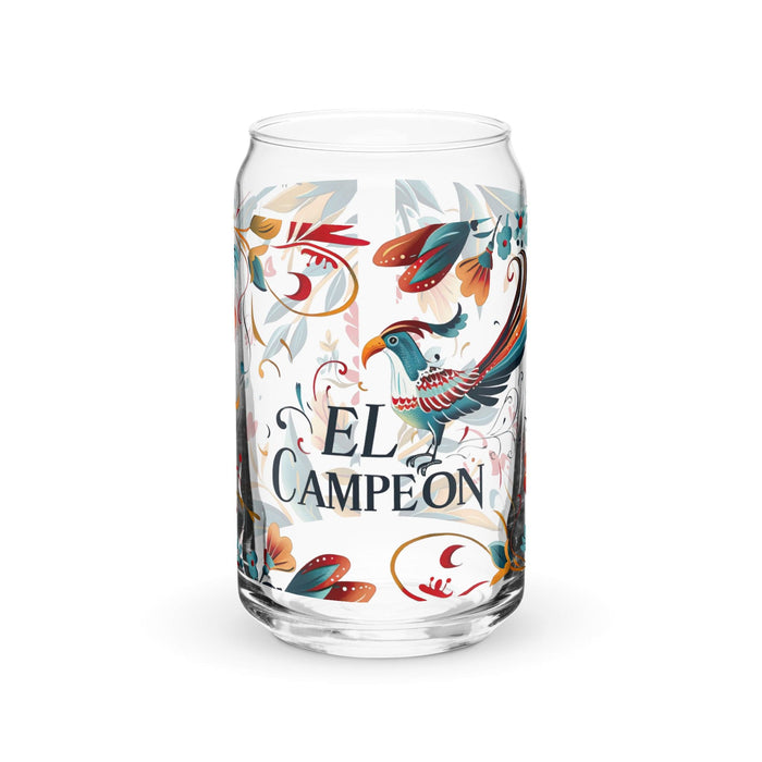 Campeón Exclusive Art Piece Can-Shaped Glass Home Office Work Mexican Spanish Pride Gift Cup One-Of-A-Kind Calligraphy Glass | C9 Mexicada 16 oz (No Lid No Straw)