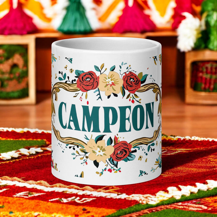 Campeón Exclusive Name Art Piece Home Office Work Coffee Mug Mexican Spanish Pride Gift Cup One-Of-A-Kind Calligraphy White Glossy Mug | C1 Mexicada 20 oz