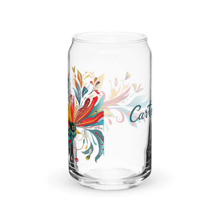 Carter Exclusive Name Art Piece Can-Shaped Glass Home Office Work Mexican Spanish Pride Gift Cup One-Of-A-Kind Calligraphy Glass | C25