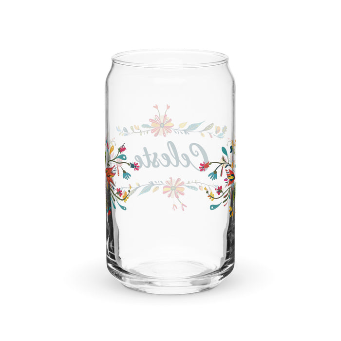 Celeste Exclusive Name Art Piece Can-Shaped Glass Home Office Work Mexican Spanish Pride Gift Cup One-Of-A-Kind Calligraphy Glass | C17