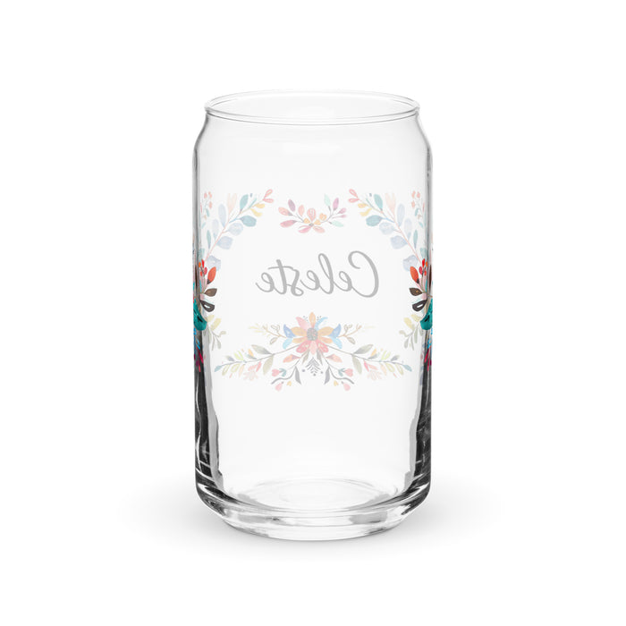 Celeste Exclusive Name Art Piece Can-Shaped Glass Home Office Work Mexican Spanish Pride Gift Cup One-Of-A-Kind Calligraphy Glass | C23