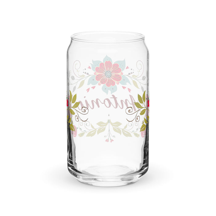 Pieza de arte con nombre exclusivo de Antonio, vaso de vidrio con forma de lata, regalo para el hogar, la oficina, el trabajo, el orgullo mexicano y español, vaso de vidrio con caligrafía única en su tipo | A18