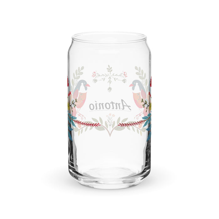 Pieza de arte con nombre exclusivo de Antonio, vaso de vidrio con forma de lata, regalo para el hogar, la oficina, el trabajo, el orgullo mexicano y español, vaso de vidrio con caligrafía única en su tipo | A19