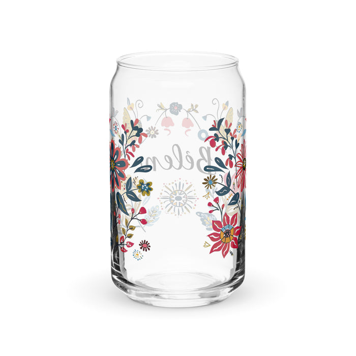 Belén Exclusive Name Art Piece Can-Shaped Glass Home Office Work Mexican Spanish Pride Gift Cup One-Of-A-Kind Calligraphy Glass | B12