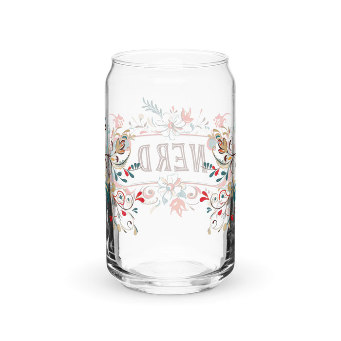 El Nerd Exclusive Art Piece Can-Shaped Glass Home Office Work Mexican Spanish Pride Gift Cup One-Of-A-Kind Calligraphy Glass | E7