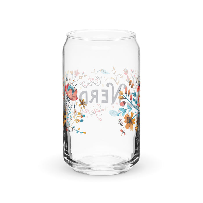 El Nerd Exclusive Art Piece Can-Shaped Glass Home Office Work Mexican Spanish Pride Gift Cup One-Of-A-Kind Calligraphy Glass | E12