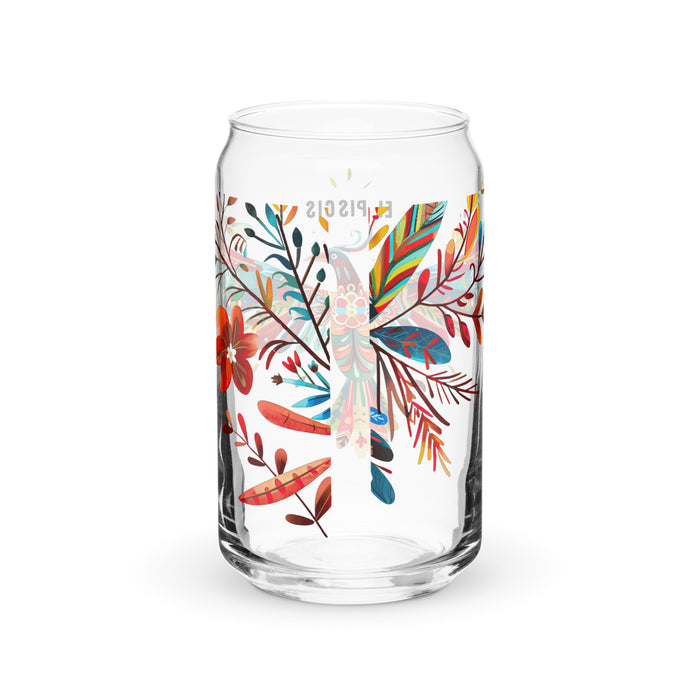 El Piscis Exclusive Art Piece Can-Shaped Glass Home Office Work Mexican Spanish Pride Gift Cup One-Of-A-Kind Calligraphy Glass | E2