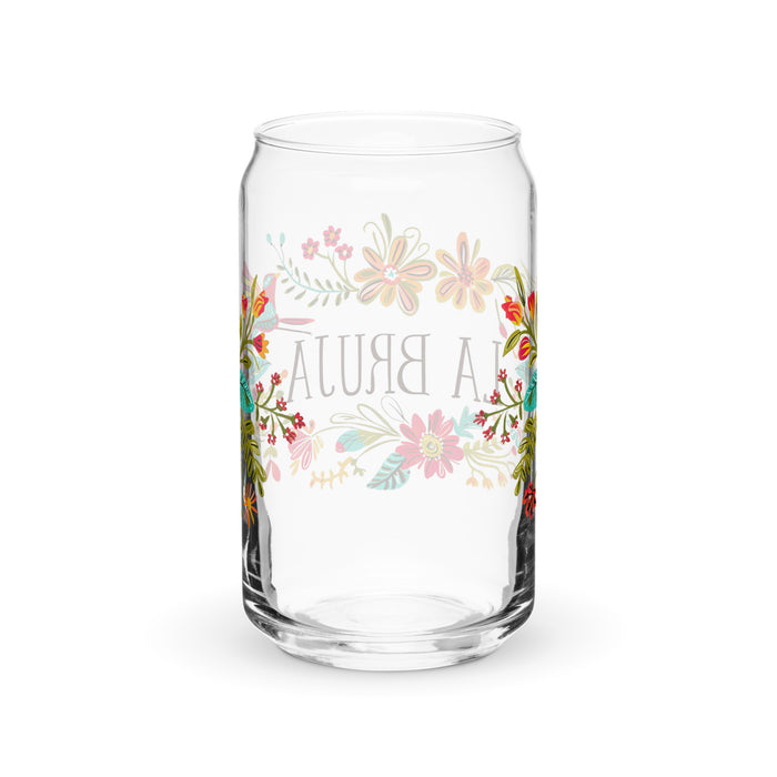 La Bruja Exclusive Art Piece Can-Shaped Glass Home Office Work Mexican Spanish Pride Gift Cup One-Of-A-Kind Calligraphy Glass | L5