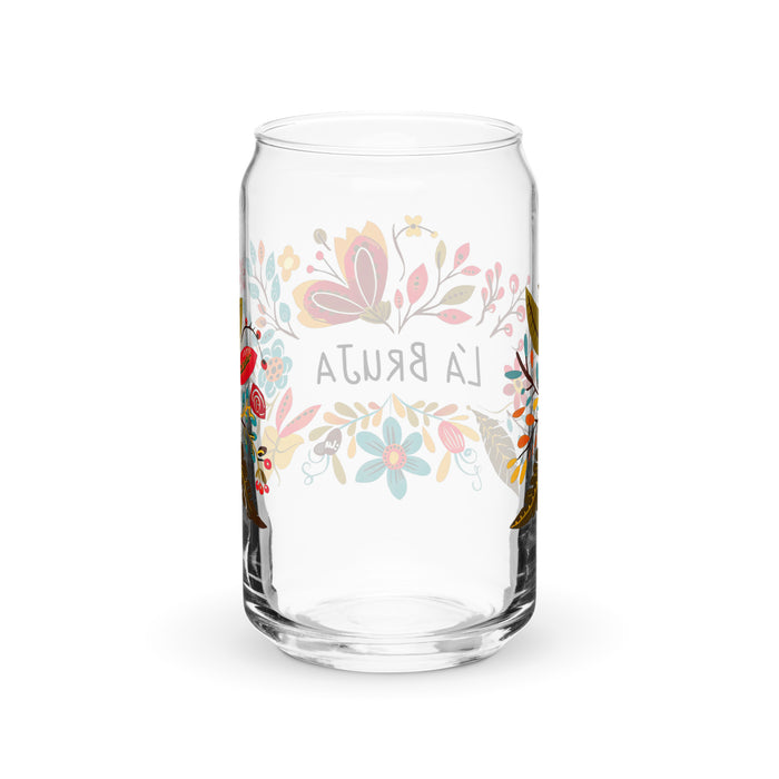 La Bruja Exclusive Art Piece Can-Shaped Glass Home Office Work Mexican Spanish Pride Gift Cup One-Of-A-Kind Calligraphy Glass | L7