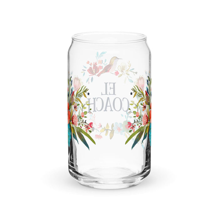 El Coach Exclusive Art Piece Can-Shaped Glass Home Office Work Mexican Spanish Pride Gift Cup One-Of-A-Kind Calligraphy Glass | E13